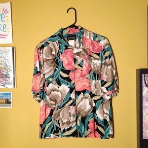 Vintage Retro Tropical Floral Crazy Print Shirt